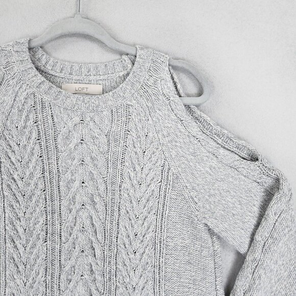 Ann Taylor LOFT Dress Womens Large Gray Cable Knit Cold Shoulder Sweater Knit - Picture 2 of 10